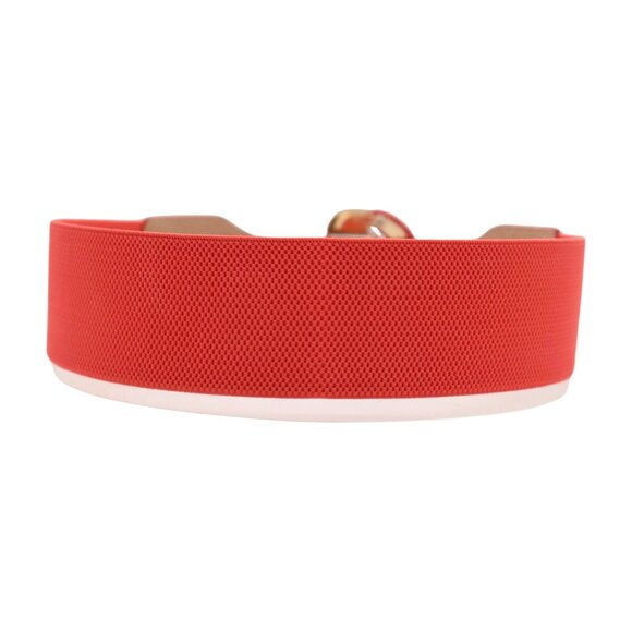New Women Coral Pink Faux Leather Elastic Waistband Belt Round Gold Buckle S M - Picture 6 of 16